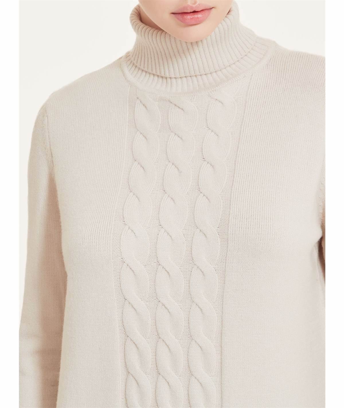Ragno Maglia dolcevita con trecce in calda EcoViscosa Art. DA95MV Avorio