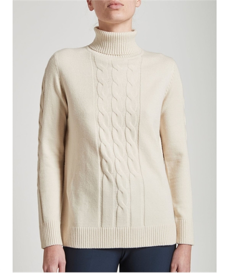 Ragno Maglia dolcevita con trecce in calda EcoViscosa Art. DA95MV Avorio