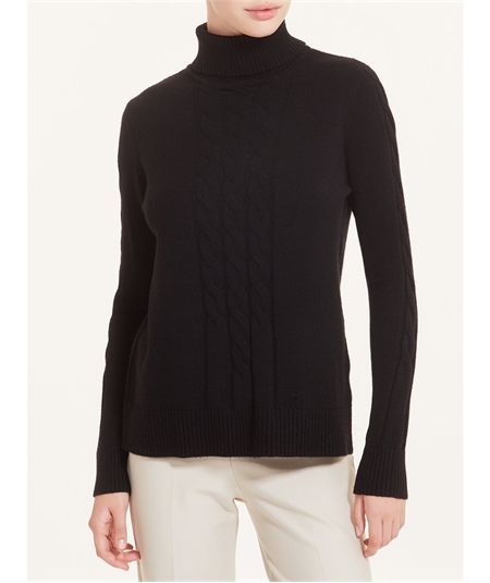Ragno Maglia dolcevita con trecce in calda EcoViscosa Art. DA95MV Nero Ragno Maglia dolcevita con trecce in calda EcoViscosa Art. DA95MV Nero