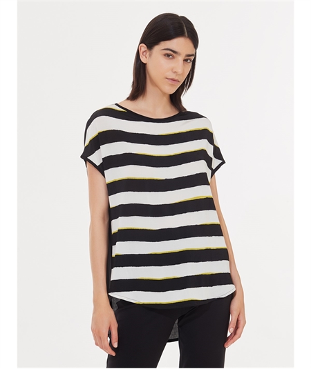 Ragno DD65TX Maglia fantasia manica a kimono in Jersey e Satin di viscosa strech Fantasia Nero 020F