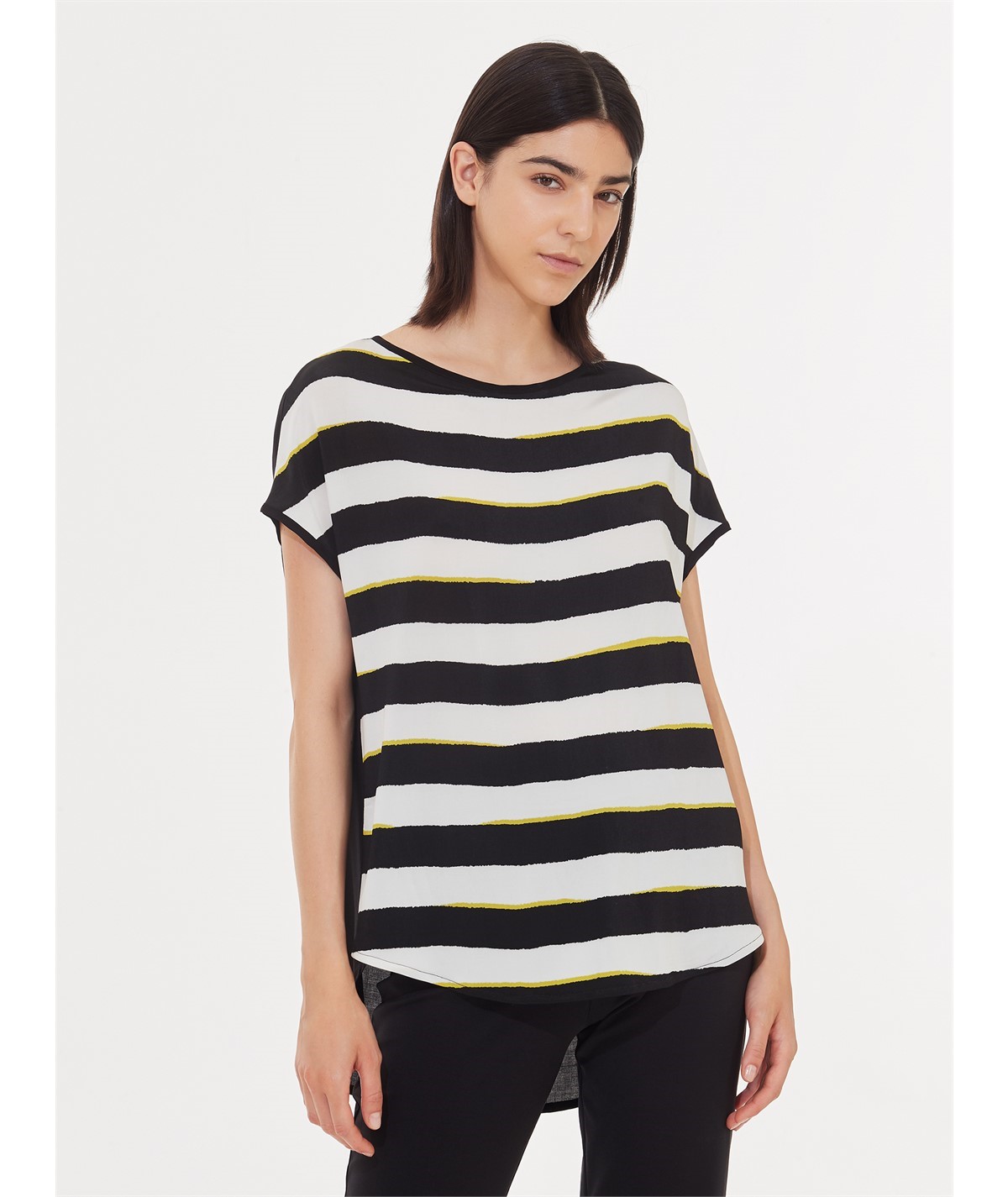 Ragno DD65TX Maglia fantasia manica a kimono in Jersey e Satin di viscosa strech Fantasia Nero 020F