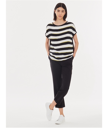 Ragno DD65TX Maglia fantasia manica a kimono in Jersey e Satin di viscosa strech Fantasia Nero 020F