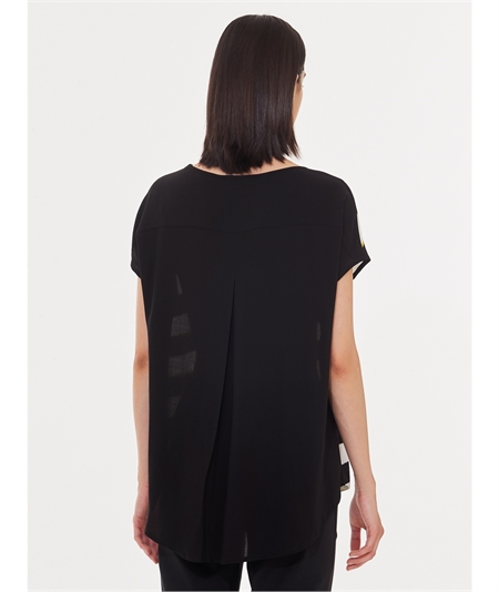 Ragno DD65TX Maglia fantasia manica a kimono in Jersey e Satin di viscosa strech Fantasia Nero 020F