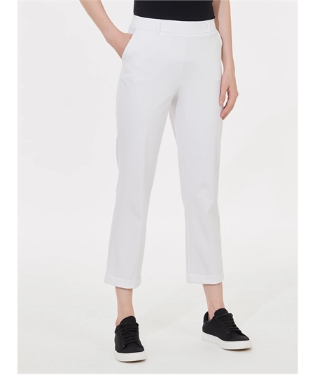 Ragno DC70PP - Pantalone dritto con tasche a filo e risvolto in cotone strech. Colore: Bianco 010