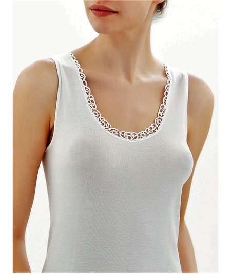 Ragno 701122 Canotta donna intima Filo di Scozia spalla larga con pizzo macramè