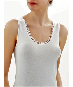 Ragno 701122 Canotta donna intima Filo di Scozia spalla larga con pizzo macramè