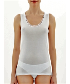 Ragno 701122 Canotta donna intima Filo di Scozia spalla larga con pizzo macramè