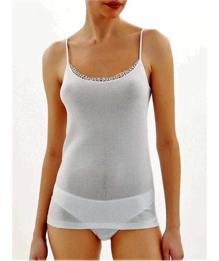 Ragno 70112E Top donna intimo Filo di Scozia spallina stretta con pizzo macramè