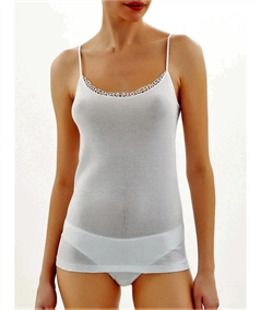 Ragno 70112E Top donna intimo Filo di Scozia spallina stretta con pizzo macramè