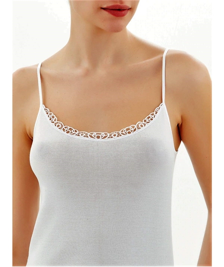 Ragno 70112E Top donna intimo Filo di Scozia spallina stretta con pizzo macramè