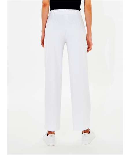 D293P4 - Pantalone Estivo Donna Ragno in Cotone con Tasche Compact Wide Leg. Colore: Bianco 010