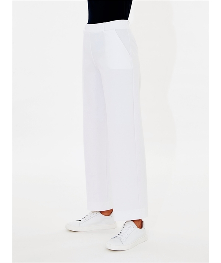 D293P4 - Pantalone Estivo Donna Ragno in Cotone con Tasche Compact Wide Leg. Colore: Bianco 010