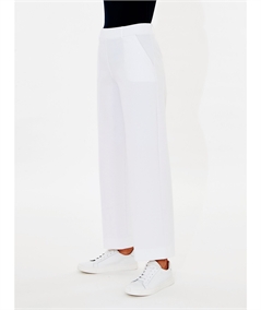 D293P4 - Pantalone Estivo Donna Ragno in Cotone con Tasche Compact Wide Leg. Colore: Bianco 010