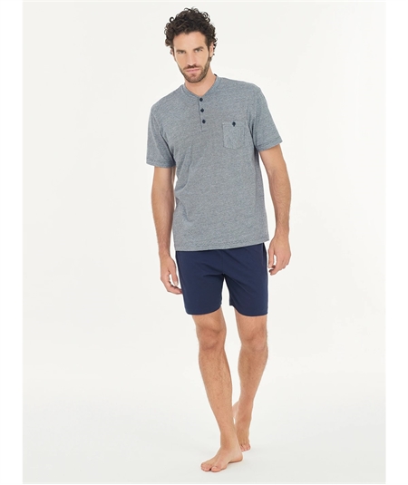 Ragno U470ND - Pigiama corto girocollo serafino in jersey di puro cotone. Fantasia Notte 139