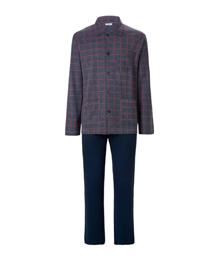 Ragno - U533N7 Pigiama aperto con collo camicia in caldo cotone invernale e viscosa. Fantasi Fumo Melange 104 MF