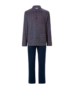 Ragno - U533N7 Pigiama aperto con collo camicia in caldo cotone invernale e viscosa. Fantasi Fumo Melange 104 MF