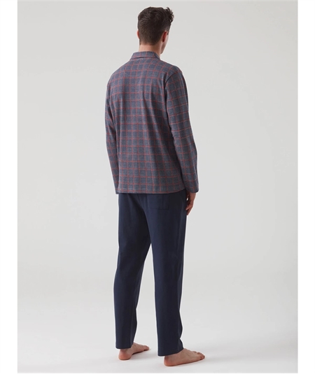 Ragno - U533N7 Pigiama aperto con collo camicia in caldo cotone invernale e viscosa. Fantasi Fumo Melange 104 MF Ragno - U533N7 Pigiama aperto con collo camicia in caldo cotone invernale e viscosa. Fantasi Fumo Melange 104 MF