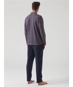 Ragno - U533N7 Pigiama aperto con collo camicia in caldo cotone invernale e viscosa. Fantasi Fumo Melange 104 MF