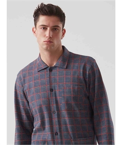 Ragno - U533N7 Pigiama aperto con collo camicia in caldo cotone invernale e viscosa. Fantasi Fumo Melange 104 MF