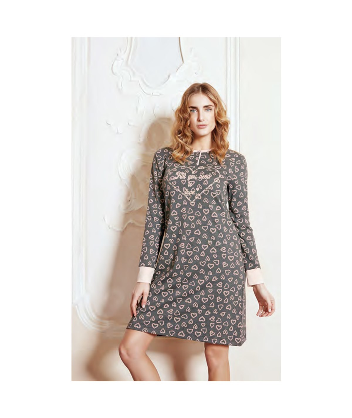 Camicia notte donna Q.bò girocollo serafino in puro cotone invernale Interlock. Art. 4677 - RA