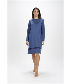 Fida I2228 Camicia notte girocollo a serafino in puro cotone invernale. Colore: Blu Royal
