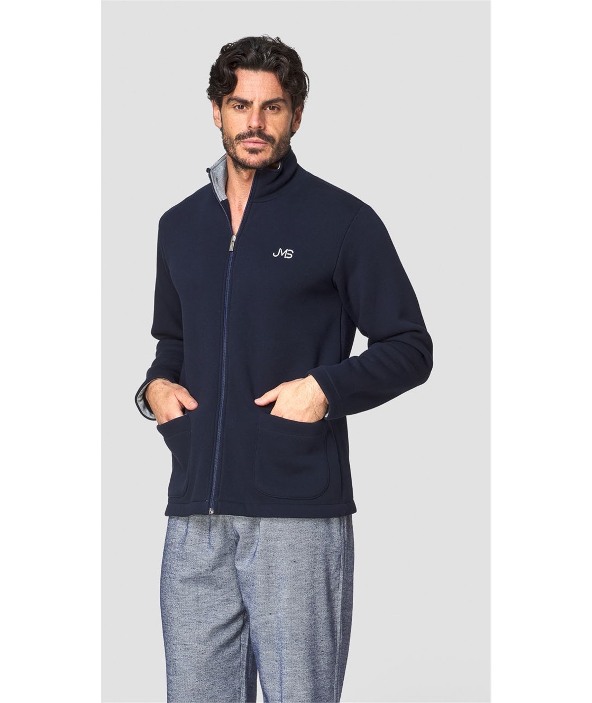 Jamas - Giacca camera con zip in caldo cotone felpato. Art Foster - Blu