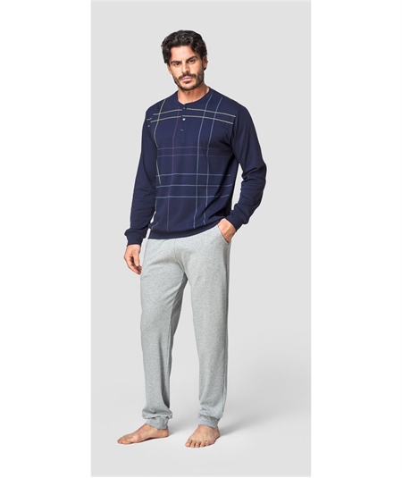 Jamas IJ 9159 - Pigiama girocollo serafino in puro cotone interlock. Colore: Blu maglia e pantalone.