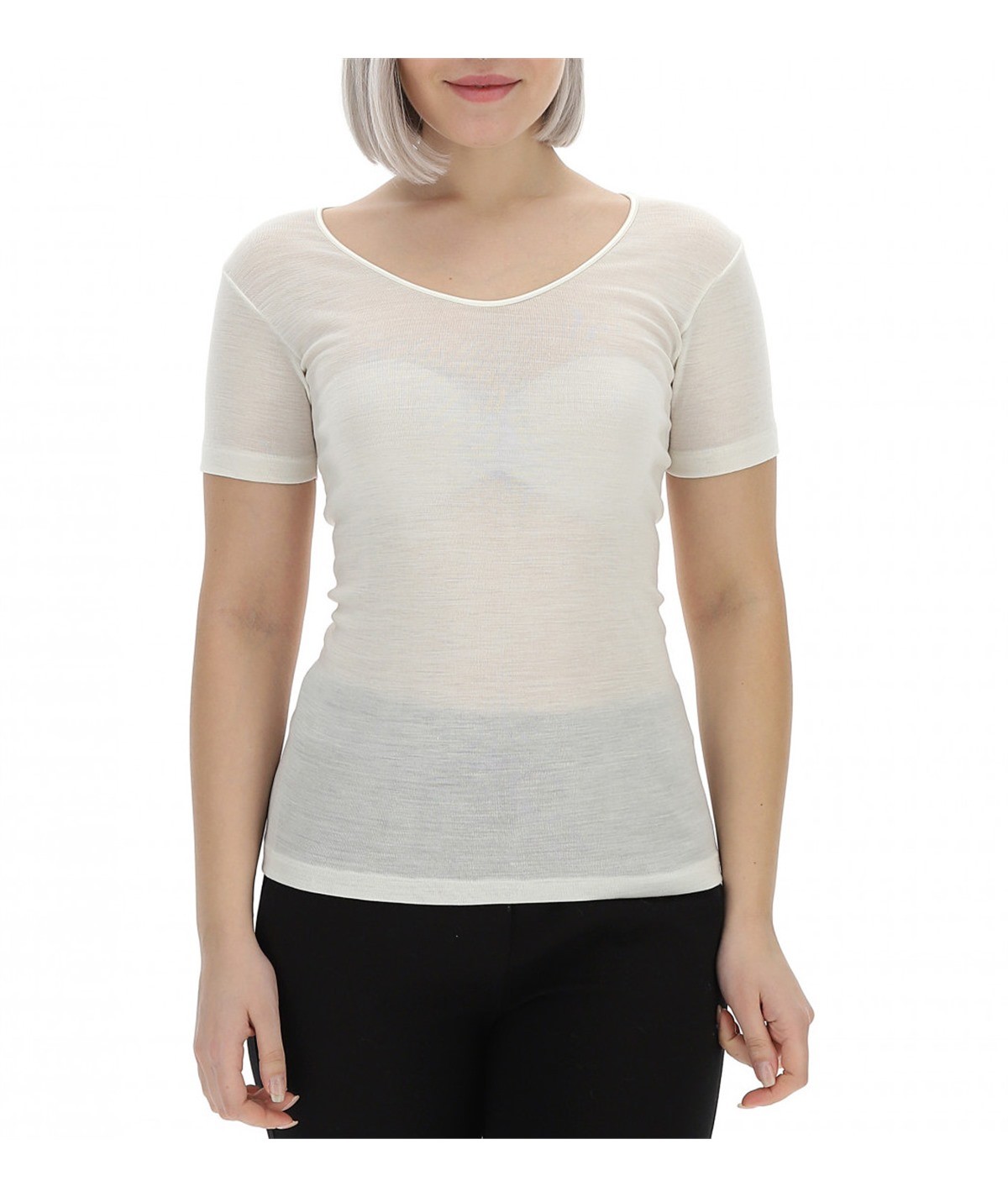 Ragno Art. 74027 - Maglietta intima donna Ragno lana merino e seta. Colore: Bianco lana 002