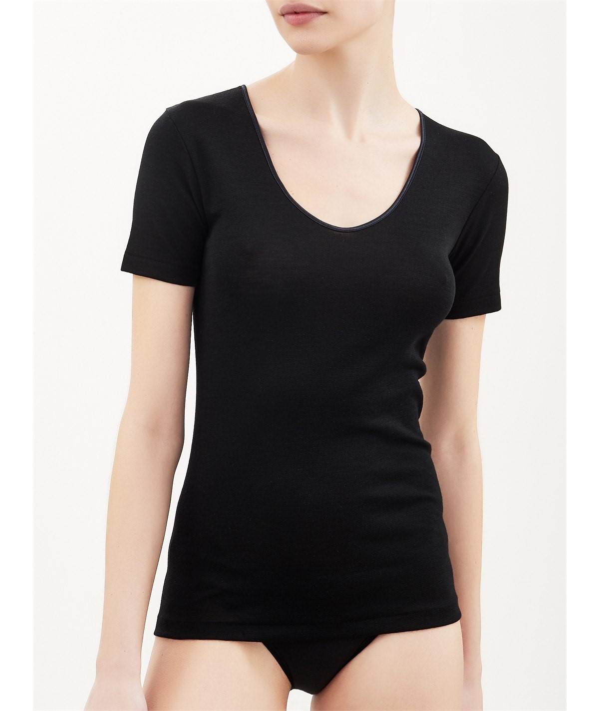 Ragno Art. 74027 - Maglietta intima donna Ragno lana merino e seta. Colore Nero 020