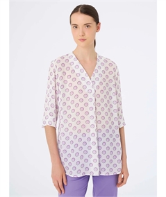 Ragno DG80SW - Blusa scollo a V manica 3/4 in georgette di Viscosa - Fantasia Bianco 010F