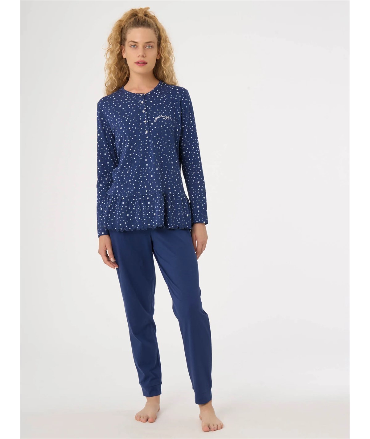 Ragno - DF96N1 Pigiama girocollo serafino fantasia in Jersey di puro Cotone - Fantasia Prussia 290F