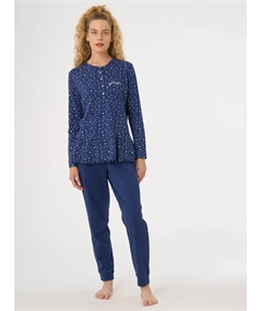 Ragno - DF96N1 Pigiama girocollo serafino fantasia in Jersey di puro Cotone - Fantasia Prussia 290F