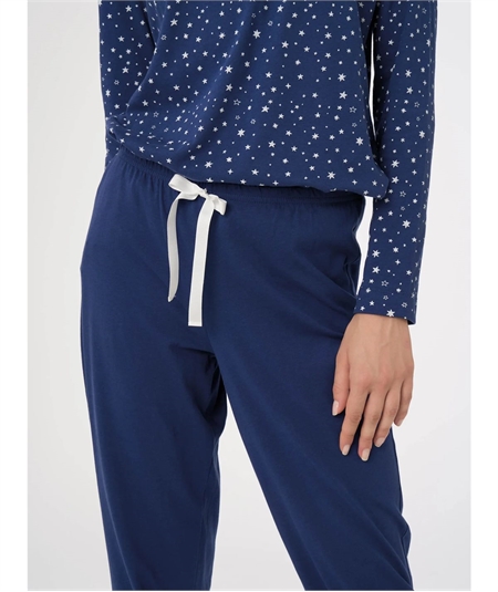 Ragno - DF96N1 Pigiama girocollo serafino fantasia in Jersey di puro Cotone - Fantasia Prussia 290F
