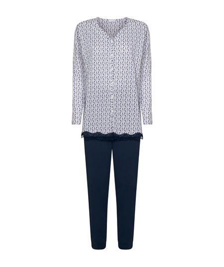 Ragno - DG18N6 Pigiama tutto aperto a fantasia in Jersey di puro Cotone - Fantasia Bianco 010F