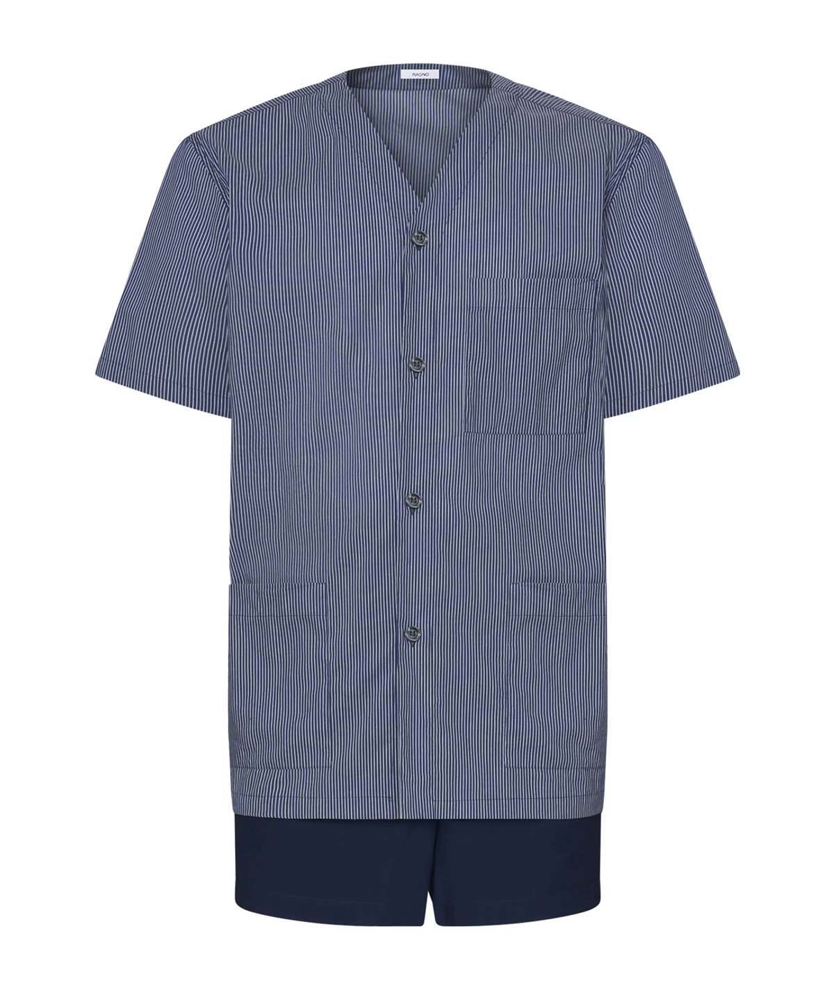 Ragno N20704 - Pigiama aperto manica corta pantalone corto in mussola di Cotone - Fantasia Sodalite Blue 908F