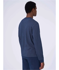 Ragno U625N1 - Pigiama lungo girocollo serafino in Jersey di puro Cotone - Fantasia Marino 117F