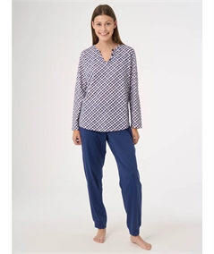 Ragno DF97N2 - Pigiama lungo scollo V fantasia in Jersey di puro Cotone - Fantasia Prussia 290F