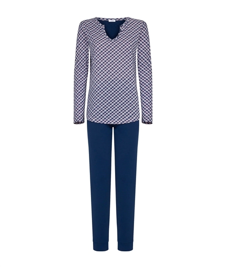Ragno DF97N2 - Pigiama lungo scollo V fantasia in Jersey di puro Cotone - Fantasia Prussia 290F