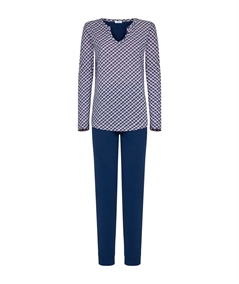 Ragno DF97N2 - Pigiama lungo scollo V fantasia in Jersey di puro Cotone - Fantasia Prussia 290F