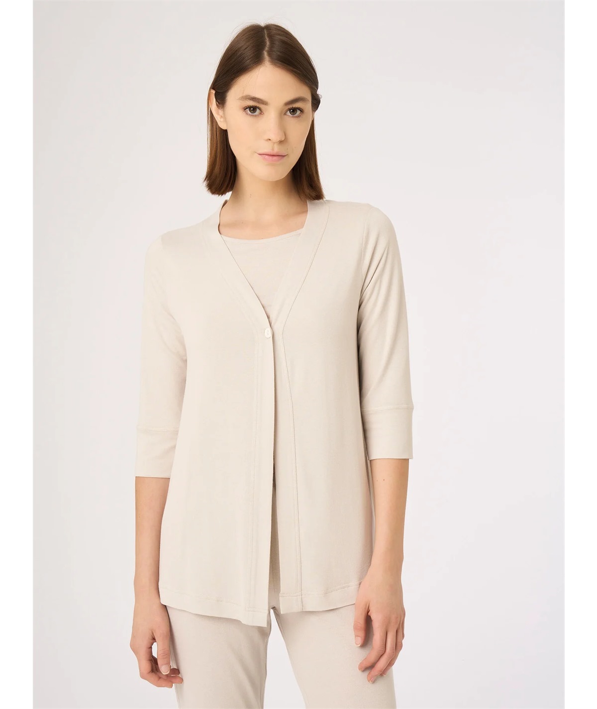 Ragno D424XI Cardigan manica 3/4 in crêpe di viscosa stretch - Colore: Champignon 786
