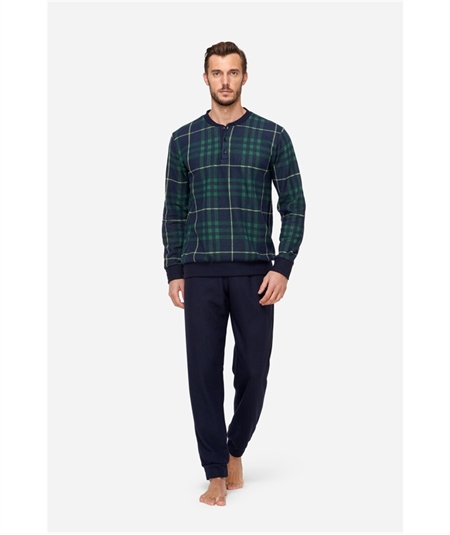 Jamas IJ 9270 Pigiama girocollo serafino in caldo tessuto Punto Milano. Colore Blu