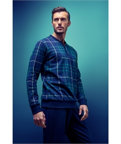 Jamas IJ 9270 Pigiama girocollo serafino in caldo tessuto Punto Milano. Colore Blu