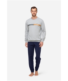 Jamas IJ 2121 - Pigiama girocollo a fantasia in puro Cotone Interlock. Colore: Blu/Grigio