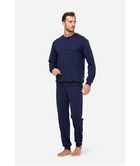 Jamas IJ9259 - Pigiama girocollo serafino in  puro Cotone Interlock. Colore: Blu