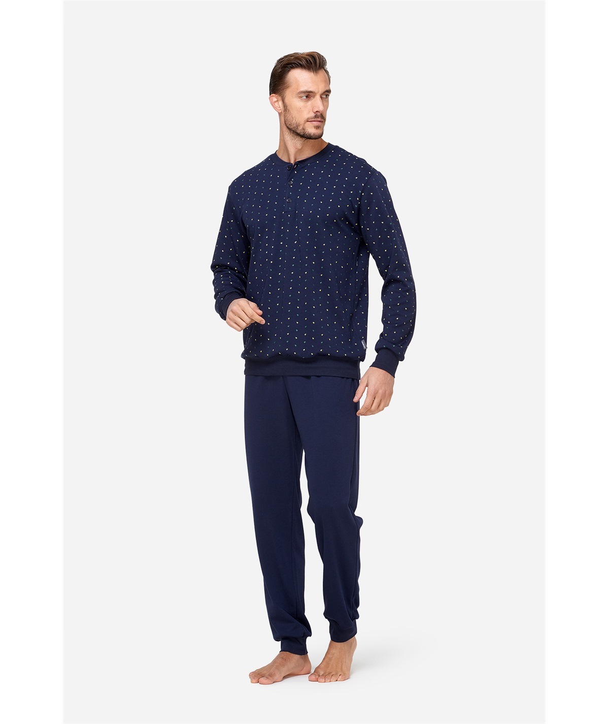 Jamas IJ9259 - Pigiama girocollo serafino in  puro Cotone Interlock. Colore: Blu