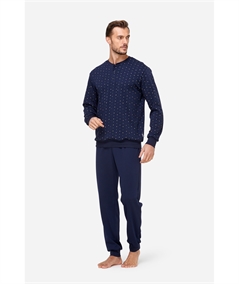 Jamas IJ9259 - Pigiama girocollo serafino in  puro Cotone Interlock. Colore: Blu