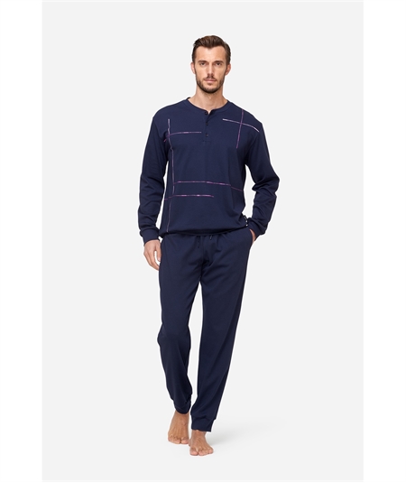 Jamas IJ 9250 - Pigiama girocollo serafino in puro Cotone Interlock. Colore: Blu