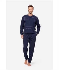 Jamas IJ 9250 - Pigiama girocollo serafino in puro Cotone Interlock. Colore: Blu