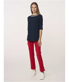 Ragno DN21TW - Maglia collo barca con strass in jersey di Viscosa crêpe. Colore: Bleu 078