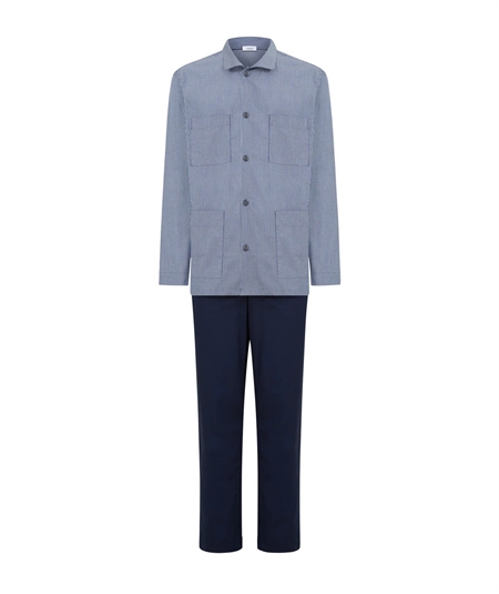 Ragno N20702 -  Pigiama lungo tutto aperto in tessuto tela di puro cotone - Fantasia Sodalite Blue 908F 
